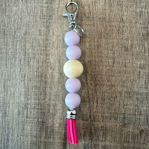 Handmade Silicone Beaded Keychain with Tassel & Lobster Claw Luggage‎ Tag purple